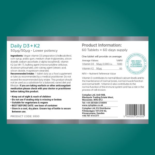 Daily D3 +K2 50ug/50ug 60 tablets - lower potency