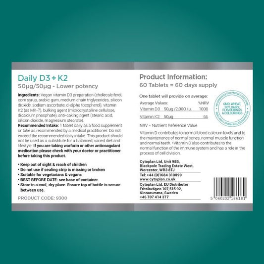 Daily D3 +K2 50ug/50ug 60 tablets - lower potency