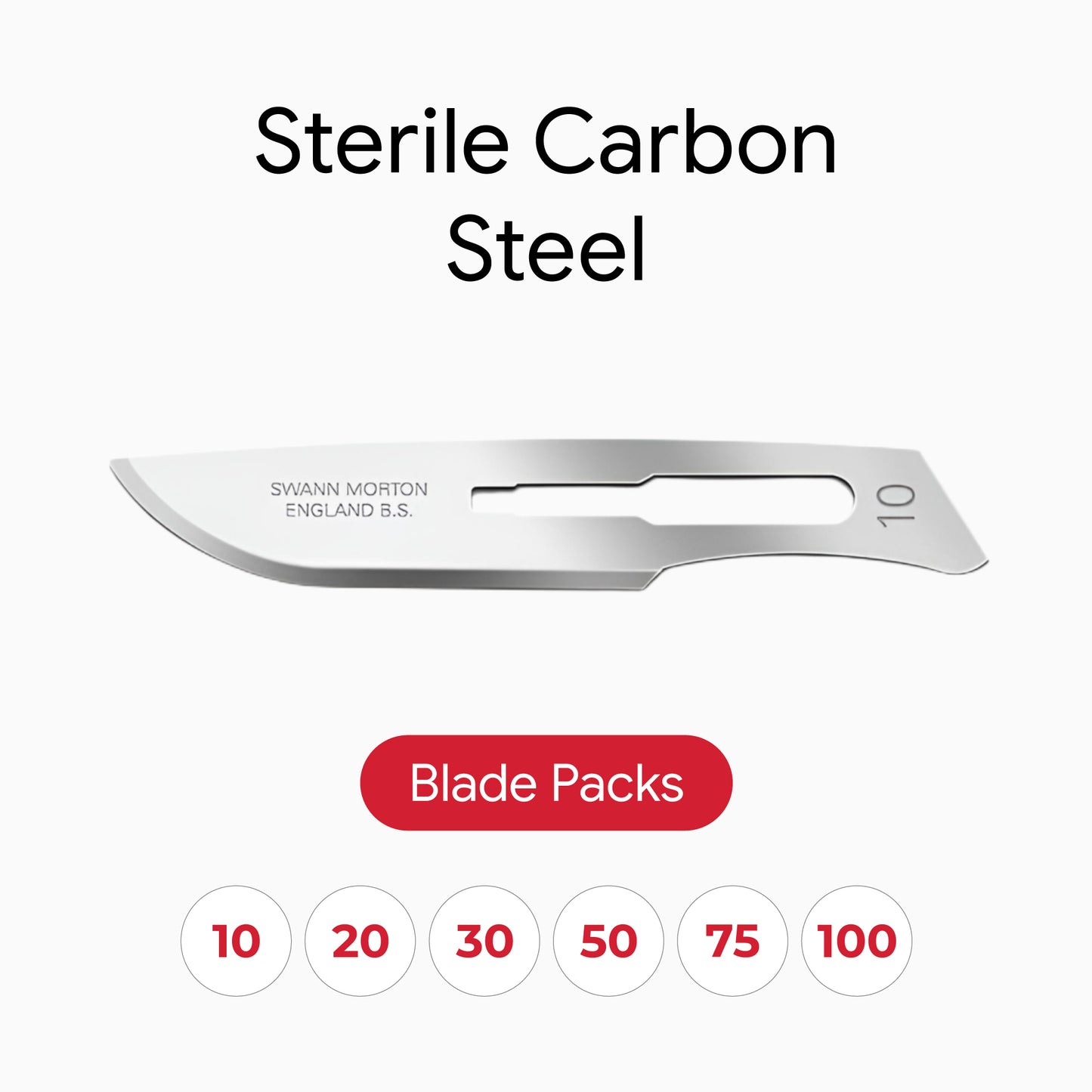 Swann Morton scalpel blade with packaging options on a white background