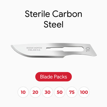 Swann Morton scalpel blade with packaging options on a white background