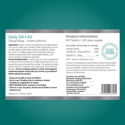 Daily D3 +K2 50ug/50ug 60 tablets - lower potency 
