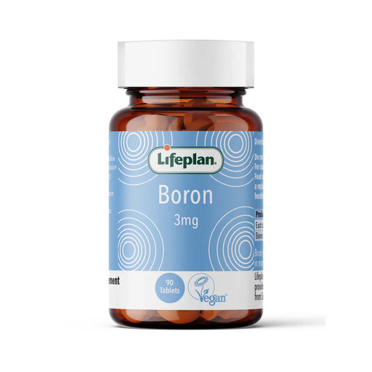 Lifeplan Boron 3mg supplement bottle on a white background