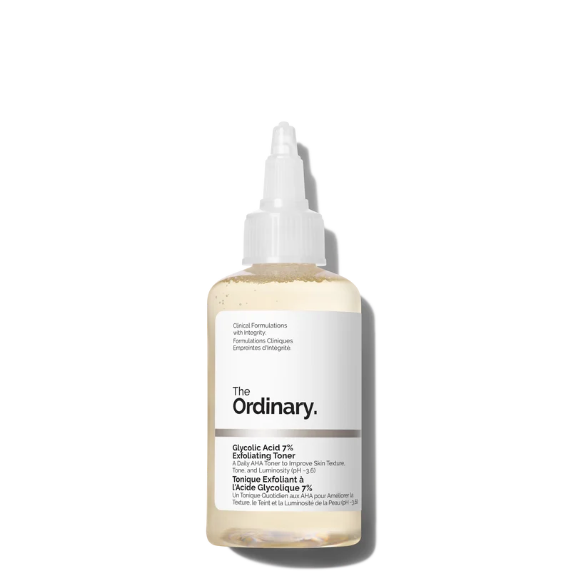 Botella de Glycolic Acid 7% Exfoliating Toner de 100 ml en fondo limpio, mostrando su diseño minimalista y etiqueta del tónico exfoliante.