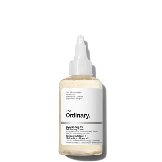 Botella de Glycolic Acid 7% Exfoliating Toner de 100 ml en fondo limpio, mostrando su diseño minimalista y etiqueta del tónico exfoliante.
