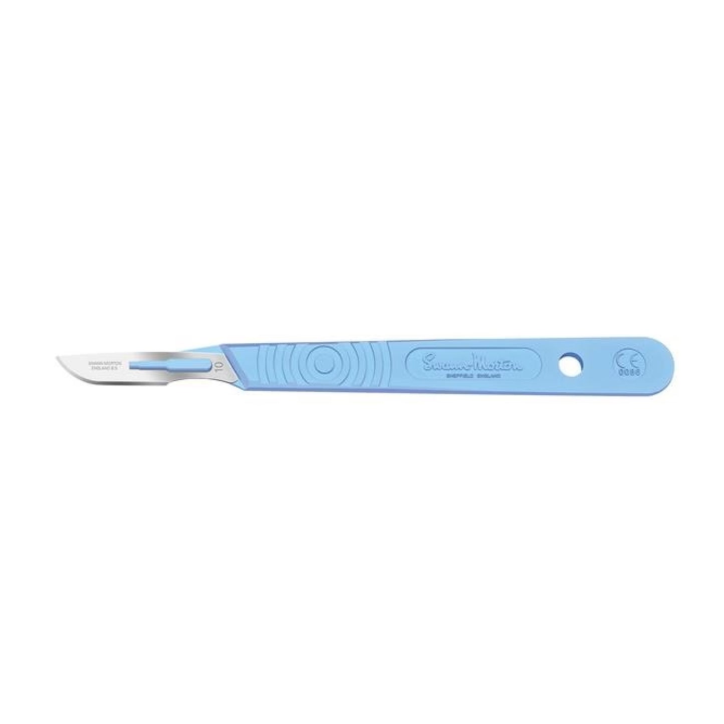 Blue scalpel with a white background swann morton